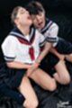 Girls in uniform on their knees skirts raised rubbing pussy